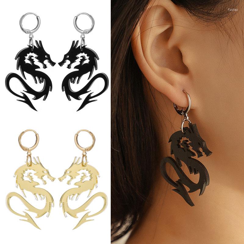 

Dangle Earrings 2023 Gothic Goth Punk Black Arcylic Dragon For Women Men Silver Gold Color Vintage Hip Hop Egirl Drop Earring