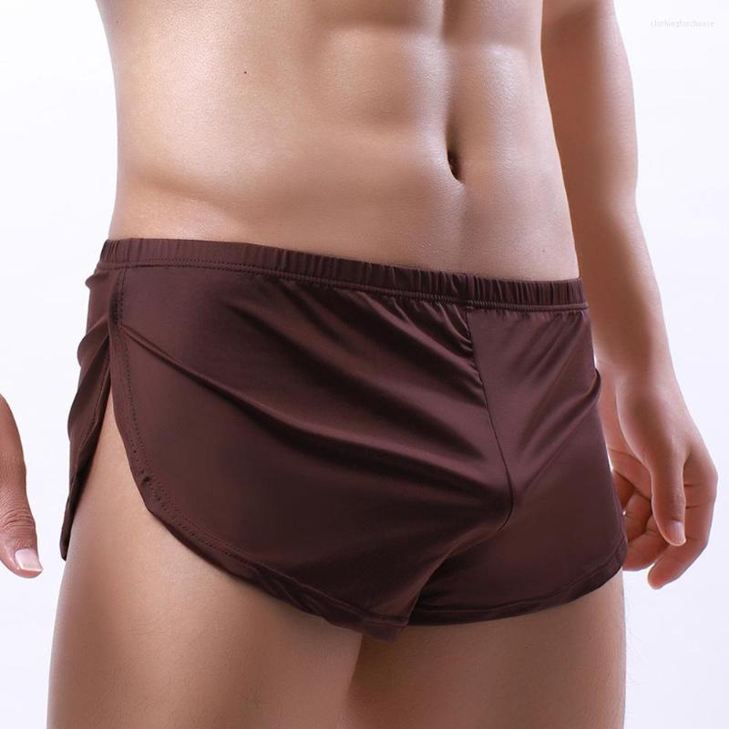 

Underpants Men's Underwear Milk Silk Loose Breathable Aro Home Pants Split Sexy Pajamas Yoga Sleepwear Nightwear Pantalon Pijama Hombre, Black