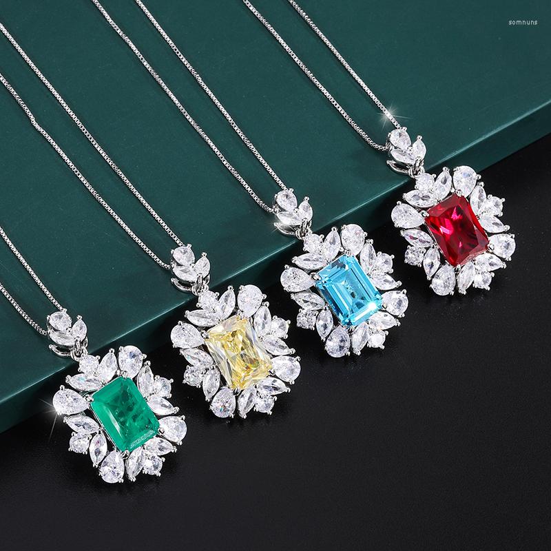 

Pendant Necklaces EYIKA High Quality Brazil Green Fusion Stone Necklace Jewelry Blue Yellow Red Crystal Zircon Flower Women Sweater Chain