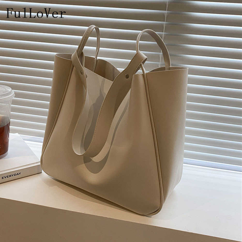 

new Simple Women Bucket Shoulder Bags New Solid Color Handbags Retro Large Capacity Tote Bags Large Capacity Pu Leather Bags 230308, Light brown