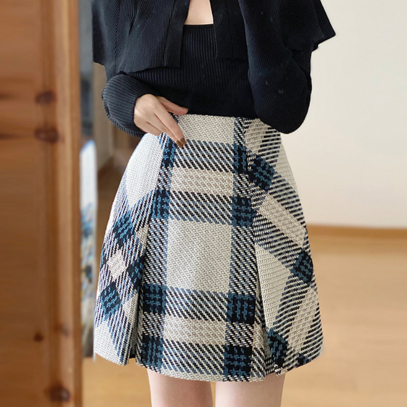 

Skirts Neploe Kawaii Autumn Winter Japanese Jupe Harajuku Faldas Mujer Moda High Waist Slim Contrast Color Plaid Mini Skirt 230313, Beige