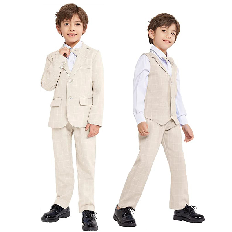 

Suits Spring Summer Children's Plaid Suit Set Boys Blazer Jacket Pants Bowtie Clothes Kids Wedding Performance Party Costume 230313, Shirts