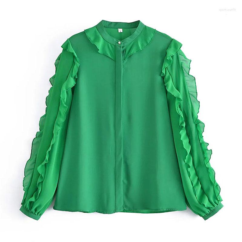 

Women's Blouses Nlzgmsj ZBZA 2023 Women Shirt Spring Office Green Blouse Shirts Vintage Womens Tops And Camisas Mujer, Picture shown