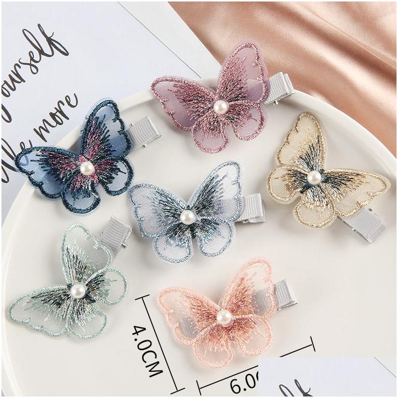 

Hair Accessories New Mesh Butterfly Clips For Women Girls Princess Elegant Pearls Pins White Bangs Bands Hairs Drop Delivery Baby Ki Dhefy, As show