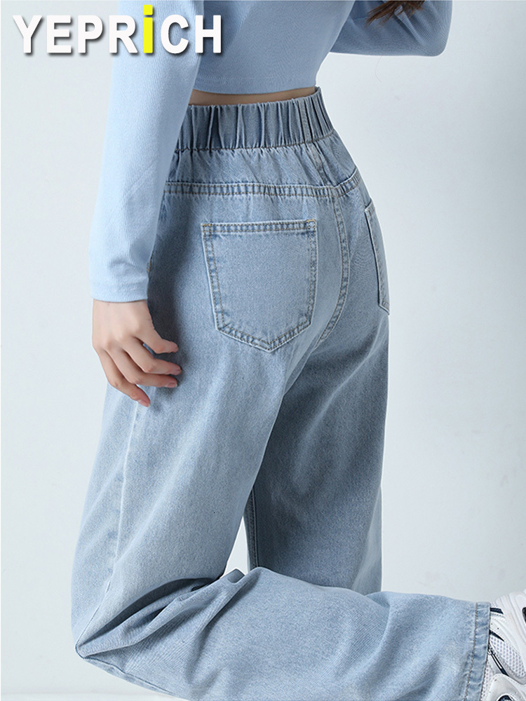 

Womens Jeans Hight Waist Women Mom Fashion Elastic Denim Pants Straight Leg Loose Fit Streetwear Summer Style Baggy Trousers 230313, Blue