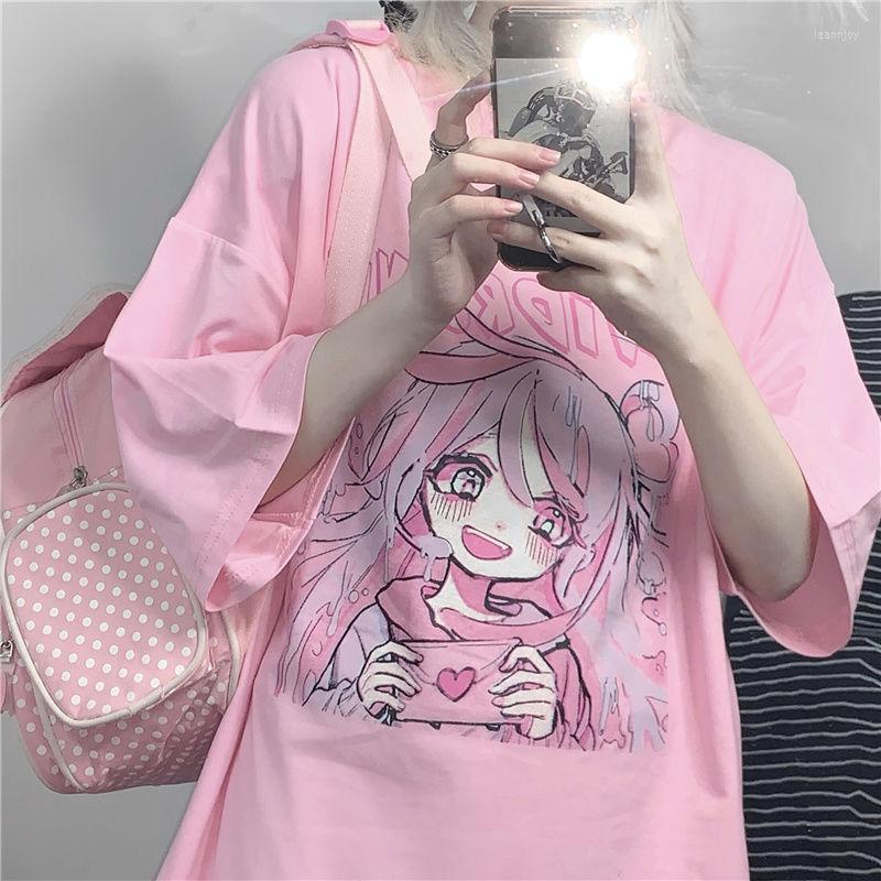 

Women' T Shirts Loose Shirt Graphic Cartoon Girl Cute Heart Pink T-Shirt Women Teenager Student Kawaii Clothes Anime Pretty Summer