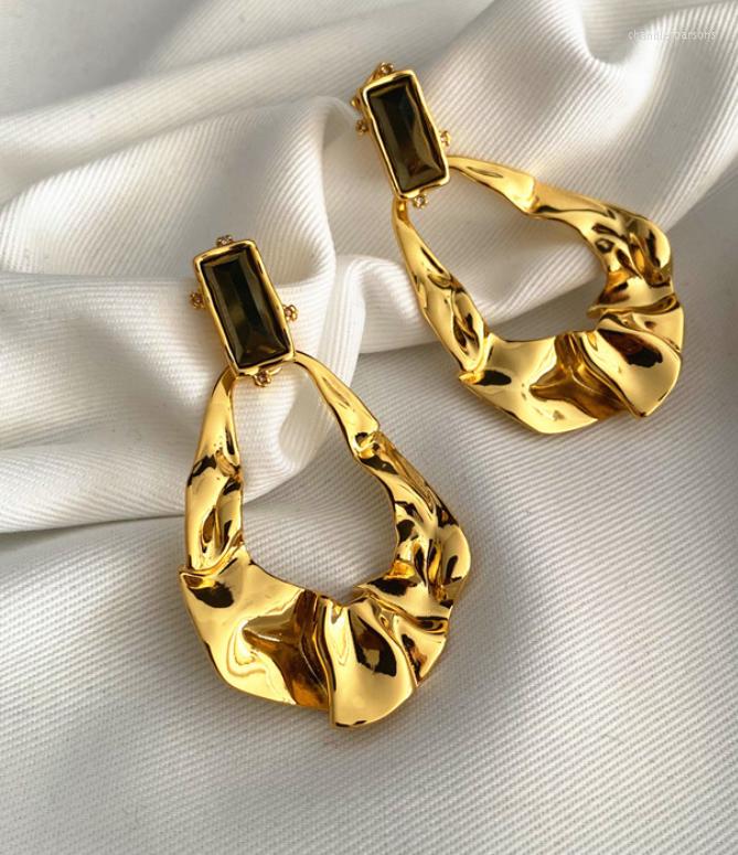 

Hoop Earrings Irregular Pleated Gem Inlaid Simple And Exaggerated