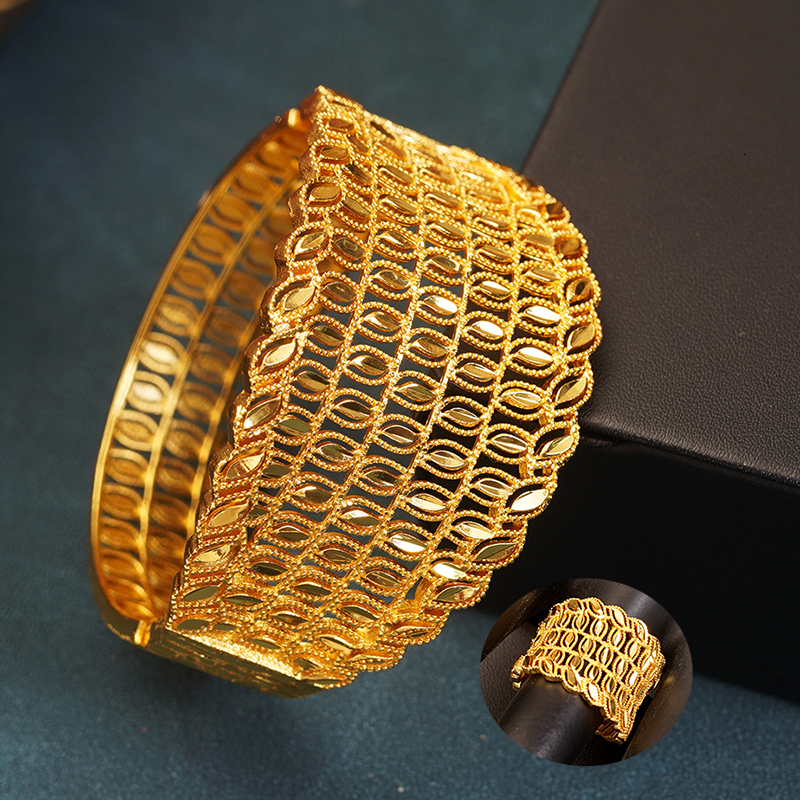 

Bangle Copper Gold Plating Flower Bangle Ring Set for Women Dubai Nigeria Ethiopian Jewelry Gifts Ethnic Bridal Cuff Bracelet 230313
