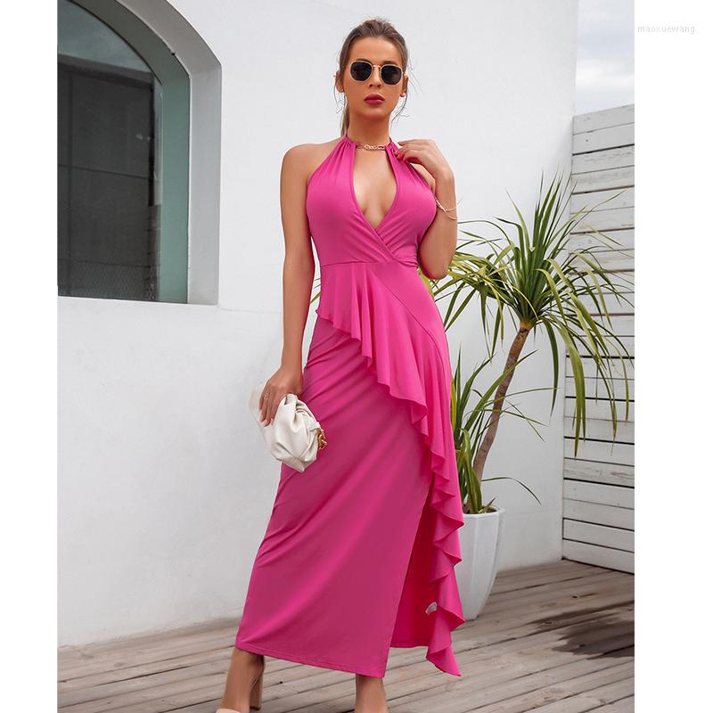

Casual Dresses Dress 2023 Summer Women' Slit Pleated Suspender Evening Elegant Club Sexy Sleeveless V-neck Solid Mini, Pink
