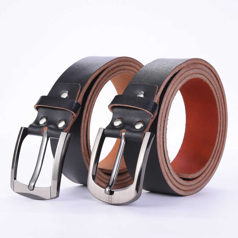 

Waist Chain Belts Buckles Men's Women's Taobao men's two-layer leather belt Fashion casual pin buckle leather men's belt, Black