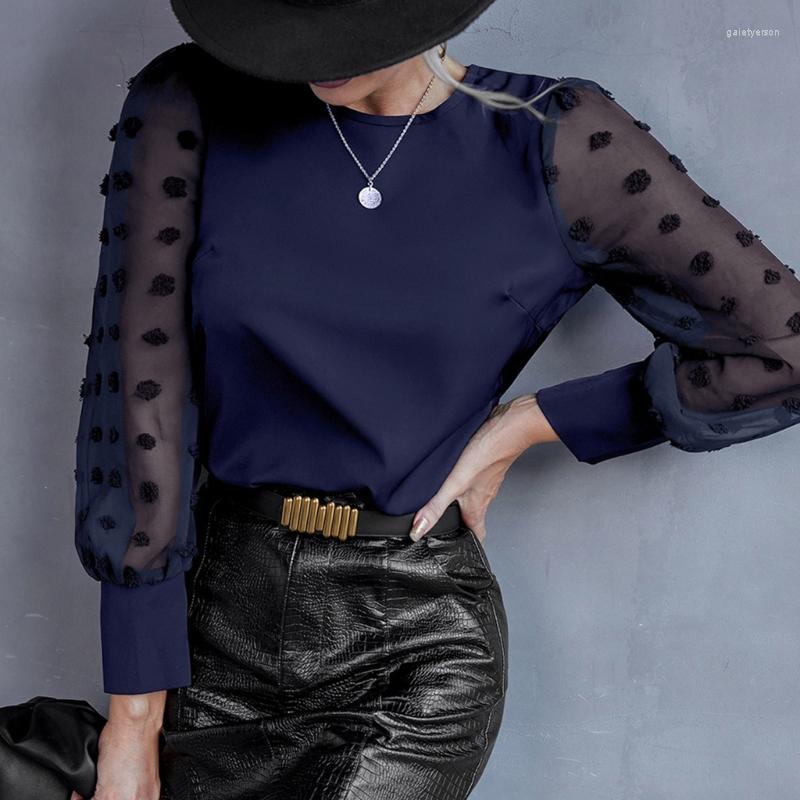 

Women' Blouses Casual Crewneck Long Lantern Sleeve Solid Tunic Shirt Women Top Dots Tee-Shirts Loose Fit Color Girl, Black