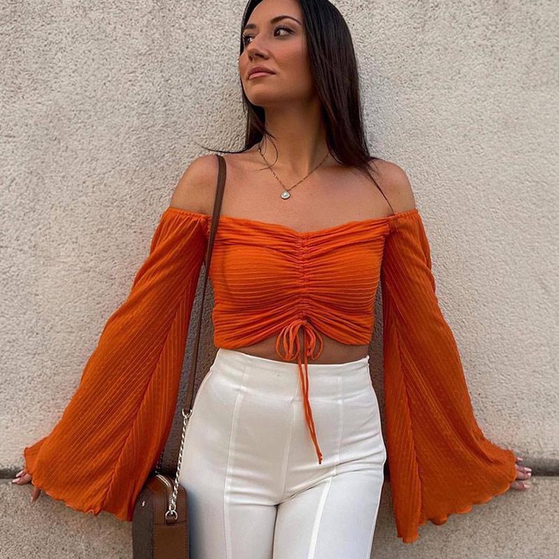 

Women' Blouses & Shirts Summer Short Layered Decorative Small Pleated Drawstring Lace Up Pullovers Casual Ladies TopsWomen, Orange