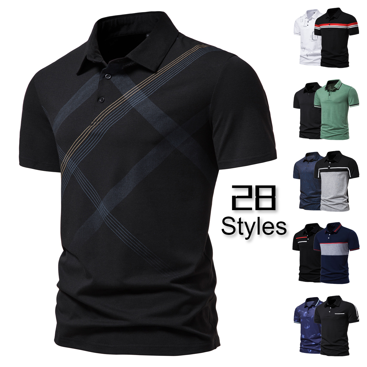 

Men's T-Shirts summer men's fashion printing casual T-shirt solid color lapel slim short-sleeved T-shirt European size 230313, Pl45