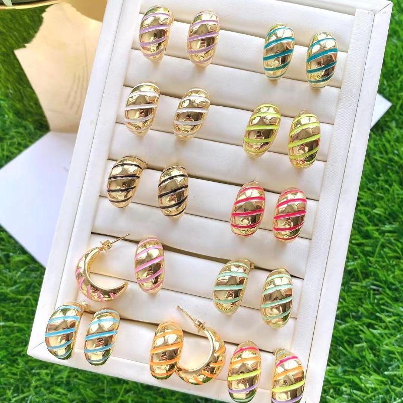 

Hoop Earrings 5Pairs Summer Bohemian Enamel C Neon Colorful Bright Jewelry Geometric Round Gold Color Earring Women's Holiday Gift