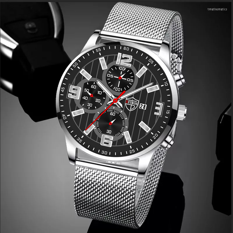 

Wristwatches Mens Luxury Sports Watches Fashion Men Business Stainless Steel Mesh Belt Quartz Clock Man Casual Leather Watch Reloj Hombre, Leather black gold