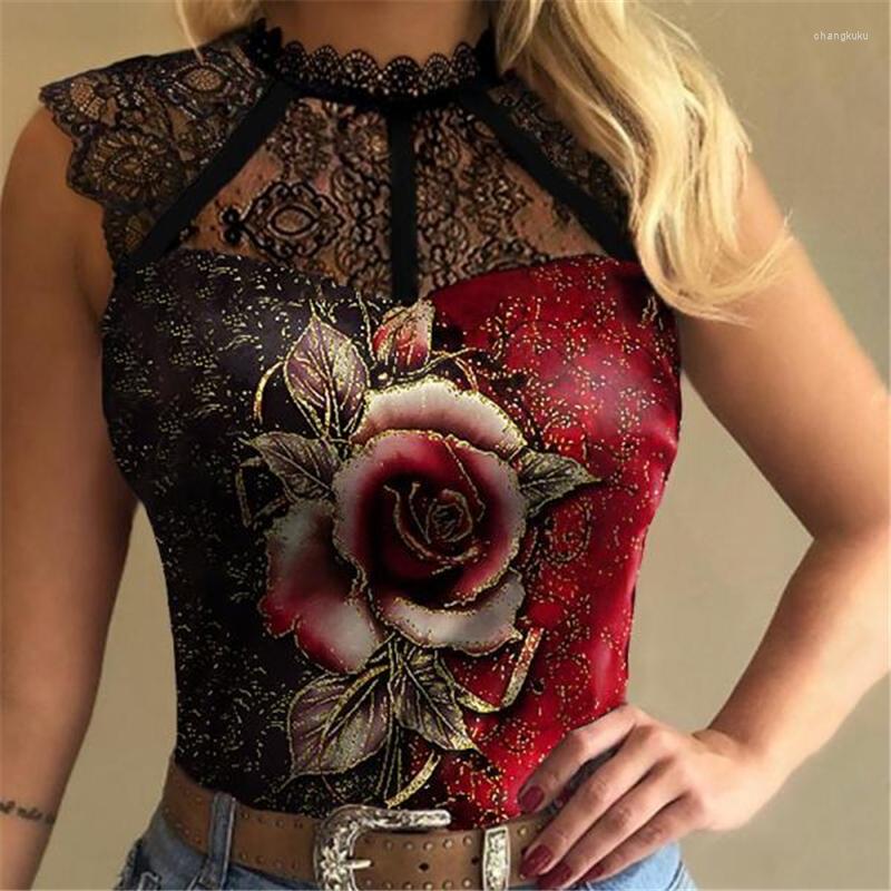 

Women' Tanks Floral Tank Top Women Gothic Style Sleeveless Graphic Tee Summer Streetwear Rose Print Elegant Blouse Aesthetic Vintage Lace, Red