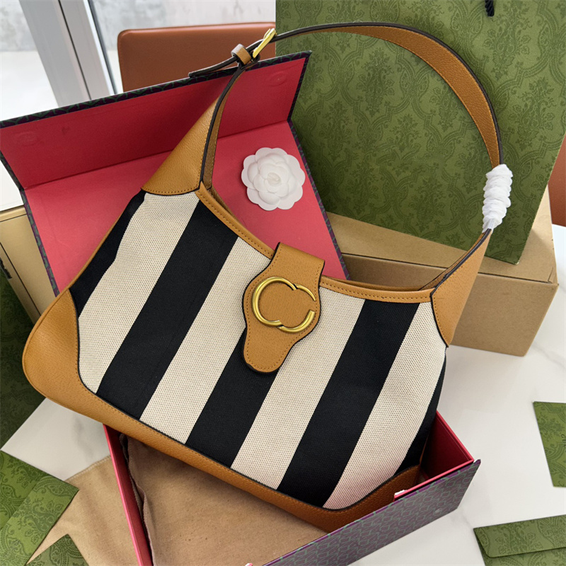 

Vintage Shoulder Bags Fashion Designer Soft Hobos Women Luxurys Golden Letters Stripes Handbags Casual Brands Cross Body Bags Purses, Brown