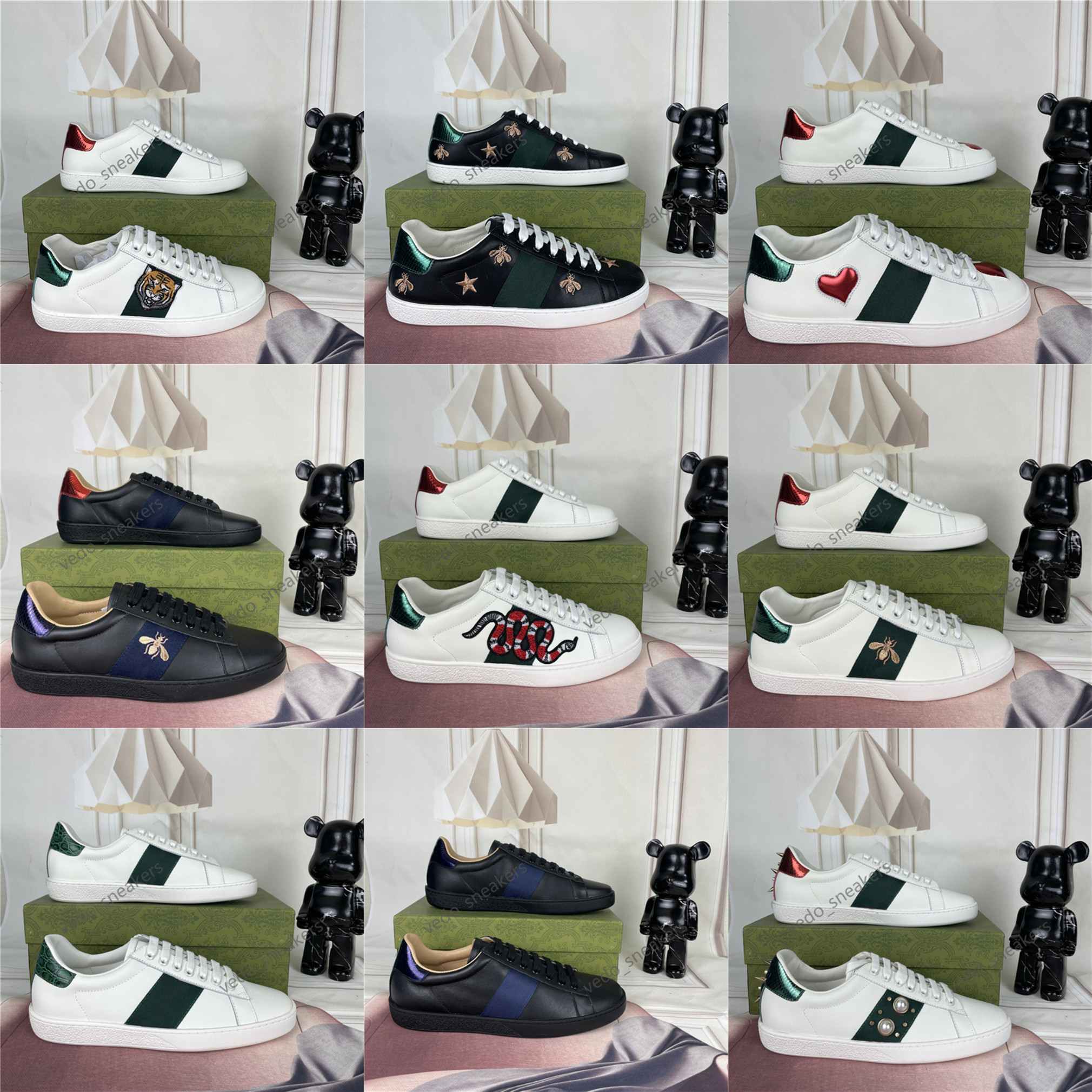 

2023 Women Casual Shoes Luxury Man Moccasin Leather Male Sneakers Trainers Chaussures Snake Tiger Mens Shoe ACE Bee Embroidery Men Dress Shoes