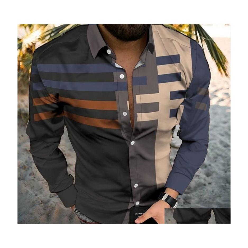 

Men' Casual Shirts Mens Fashion Men Shirt Turndown Collar Button Plaid Contrast Color Print Long Sleeve Tops Clothes Hawaii Cardiga Dhmud, Cx360