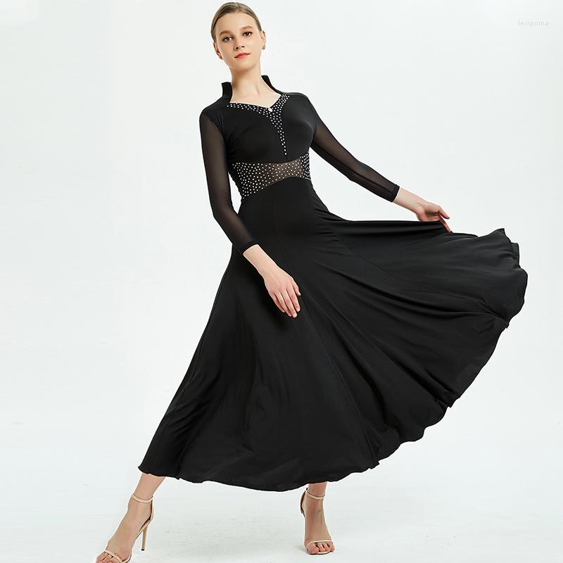 

Stage Wear Women Modern Dance Dress National Standard Diamond Competition Adult Big Swing Ballroom, Black