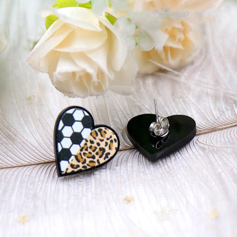 

Backs Earrings Extra Large Hoop For Women Leopard Print Conbined With Balls Heart Acrylic