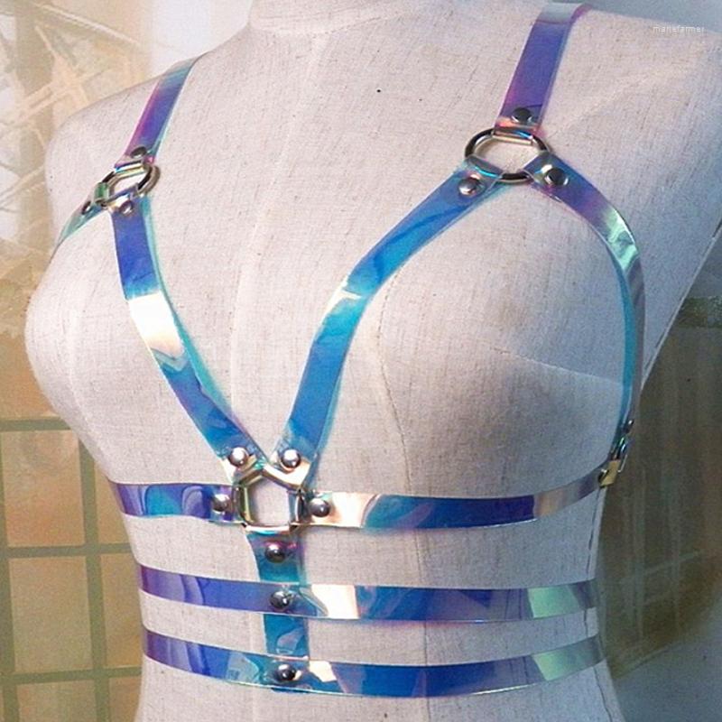 

Garters Women's Sexy Laser Waist Belts PU Leather Adjustable Body Chest Harness Belt With Buckles Rings Punk Costumes, Multi
