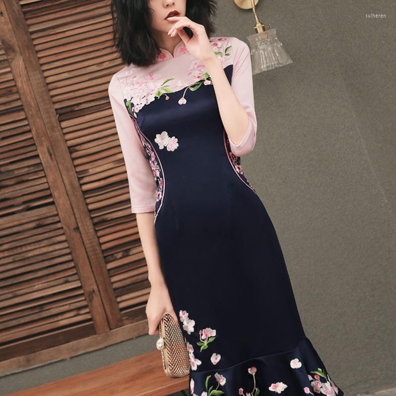 

Ethnic Clothing Spring Summer 2023 Modern Chinese Cheongsam Qipao Shanghai Tang Casual Peach Vestido Ao Dai Vietnam Dress Vintage TA1461