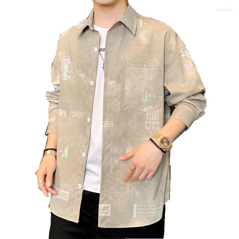 

Men' Dress Shirts 2023 Spring Autumn Men Printed Shirt Fashion Casual White Long Sleeve Designer Male Clothes, Black