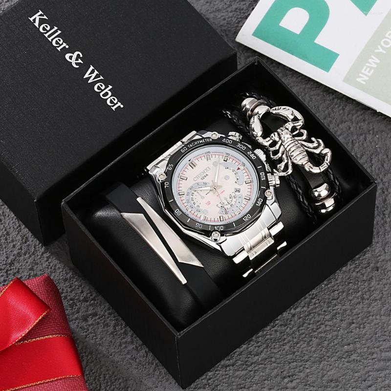 

Wristwatches Waterproof Men Luxury Watch Fashion Business Calendar Quartz Wristwatch Scorpion Bracelet Gift Set For Relogio Masculino, Watch-bracelet 04