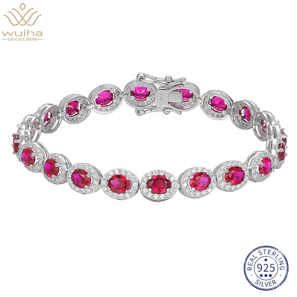 

Charm Bracelets WUIHA Real 925 Sterling Silver Oval Fancy Vivid Ruby High Carbon Diamond for Women Wedding Gift Drop 230313