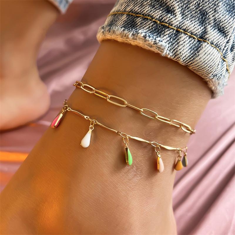 

Chains Water Drop Colorful Crystal Pendant Necklace Women Gold Sequins Multilayer Niche Stacking Clavicle Chain Anklet Jewelry