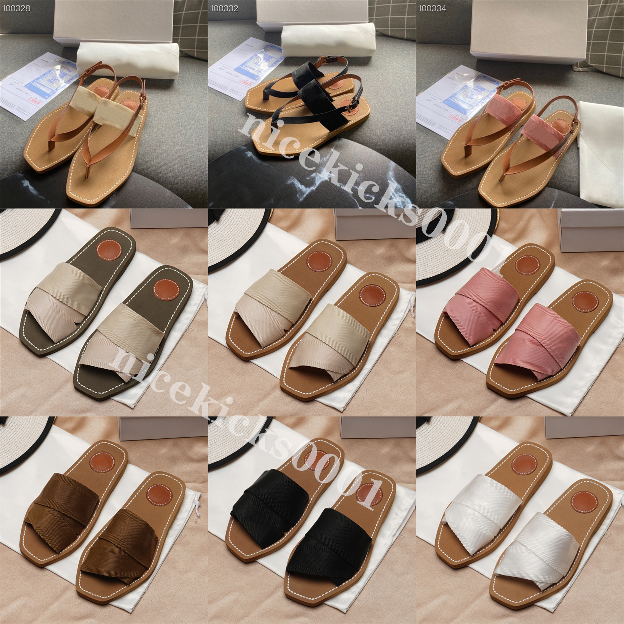 

Luxury Designer Women Slippers Classic Beach Sandals Canvas Woody Mules Flip Flops Flats Pantoufles Sandales Fashion Slides Shoe Loafers, Color04