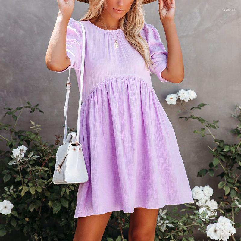 

Party Dresses Women' O Neck White Short Dress 2023 Summer Spring Casual Office A Line Puff Sleeve Lady Mini Vestidos, 02