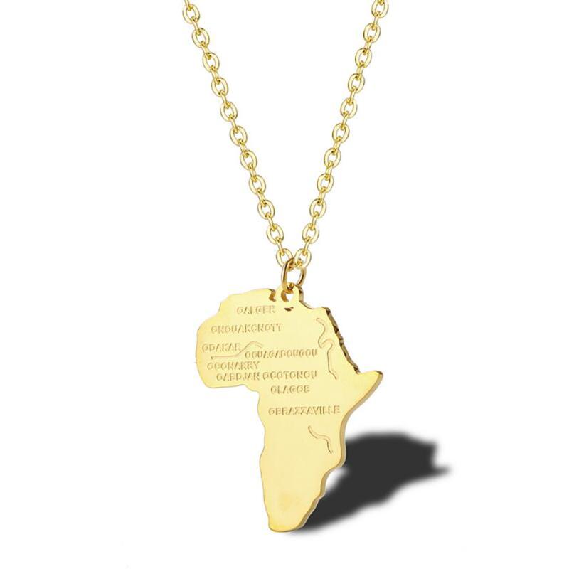 

Chains Stainless Steel Delicate Minimalism Gold Africa Map Pendant Necklace Jewelry Gift For Him