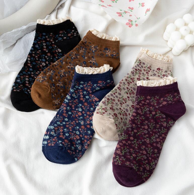

Women Socks Yishine 10 Pairs Spring Summer Florals Pattern Retro Women's Casual Cotton Low Ankle, Multi