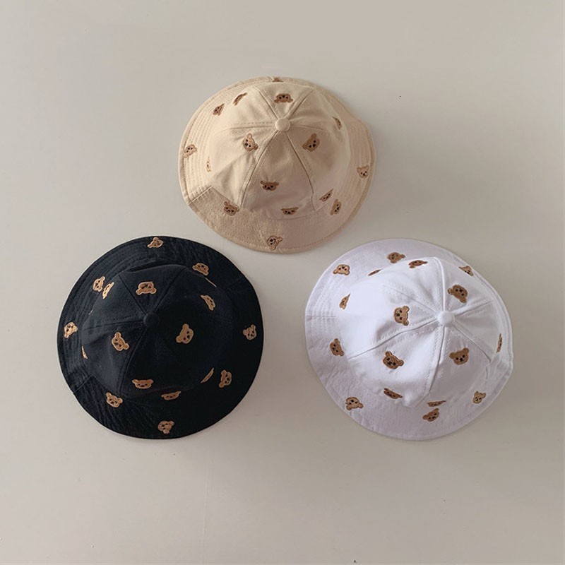 

Caps Hats Infantil born Baby Cute Bear Sun Protection Fisherman's Hat Spring Full Print Bear Head Embroidery Cotton Soft Outing Cap 230313, Khaki