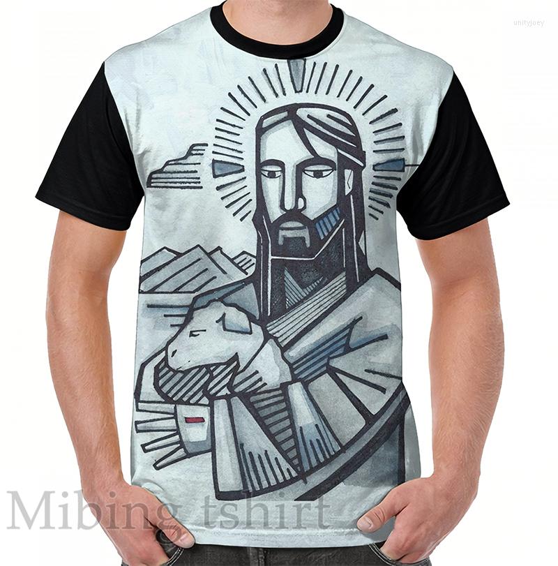 

Men' T Shirts Funny Print Men Shirt Women Tops Tee Jesus Good Shepherd Graphic T-Shirt O-neck Short Sleeve Casual Tshirts