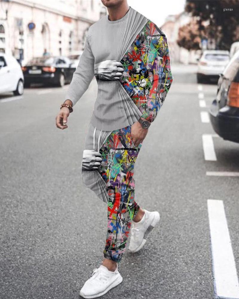 

Men' Tracksuits 2 Piece Suit Men' Long Sleeved T-shirt Trouserst 3d Printed Jogger Sportswear Fashion Harajuku Streetwear O-neck
