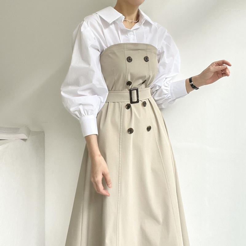 

Casual Dresses Korejepo Chic Korean Patchwork 2023 Office Lady Leisure Simplicity Clothes High Street Elegant Temperament Dress, Black