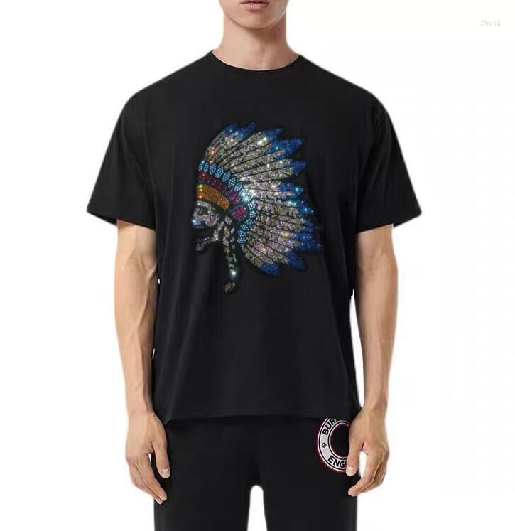 

Men's T Shirts Men Casual Rhinestone TShirts Cotton Short Sleeve Beach Tops Streetwear Summer Breathable 2023 T-Shirts, As shown