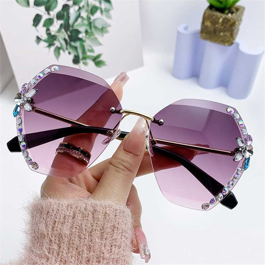 

Sunglasses 2023 new Rhinestone Women's slim frameless trimming sunglasses Fashion anti-UV Korean glasses