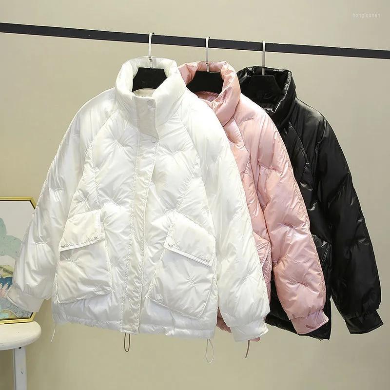 

Women's Trench Coats Winter Jacket Parkas Women 2023 Korean Loose Glossy Down Cotton Parka Warm Female Padded Casual Outwear, Pink