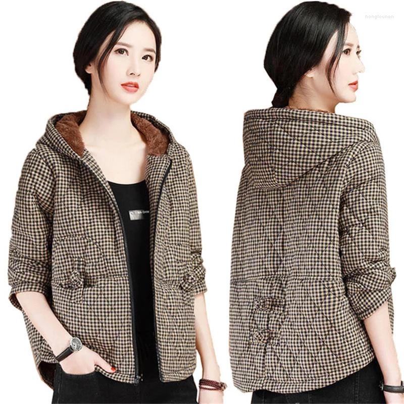 

Women's Trench Coats Women's Winter Jacket 2023 Fashion Thick Warm Hooded Parkas Cotton Jackets Female Loose Short Lattice Outerwear, Photo color