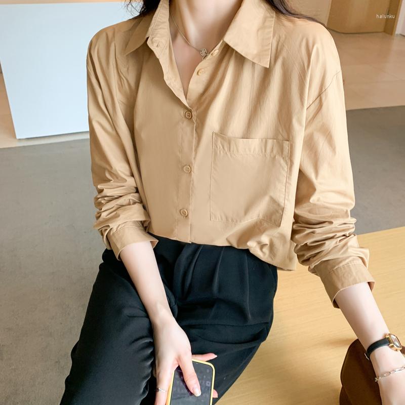 

Women's Blouses BF Style Casual Loose Women's Chic Oversized Ladies Shirts 2023 Spring Autumn Long Sleeve Tops Blusas Mujer, Black
