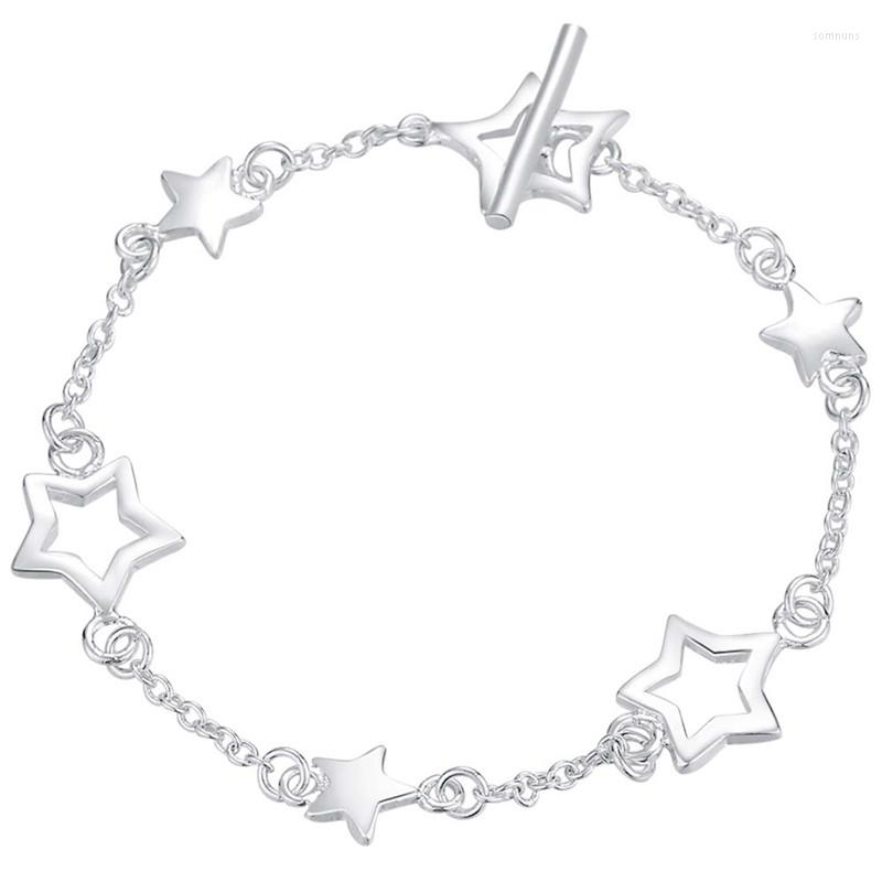 

Charm Bracelets Fashion Jewelry Silver Color Star Bracelet Top Quality Heart-shaped Woman Europe