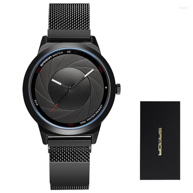

Wristwatches SANDA 2023 Top Brand Waterproof Men Watch Creative Shutter Dial Magnet Buckle Quartz Wristwatch Gifts Relogio Masculino 1007, White black