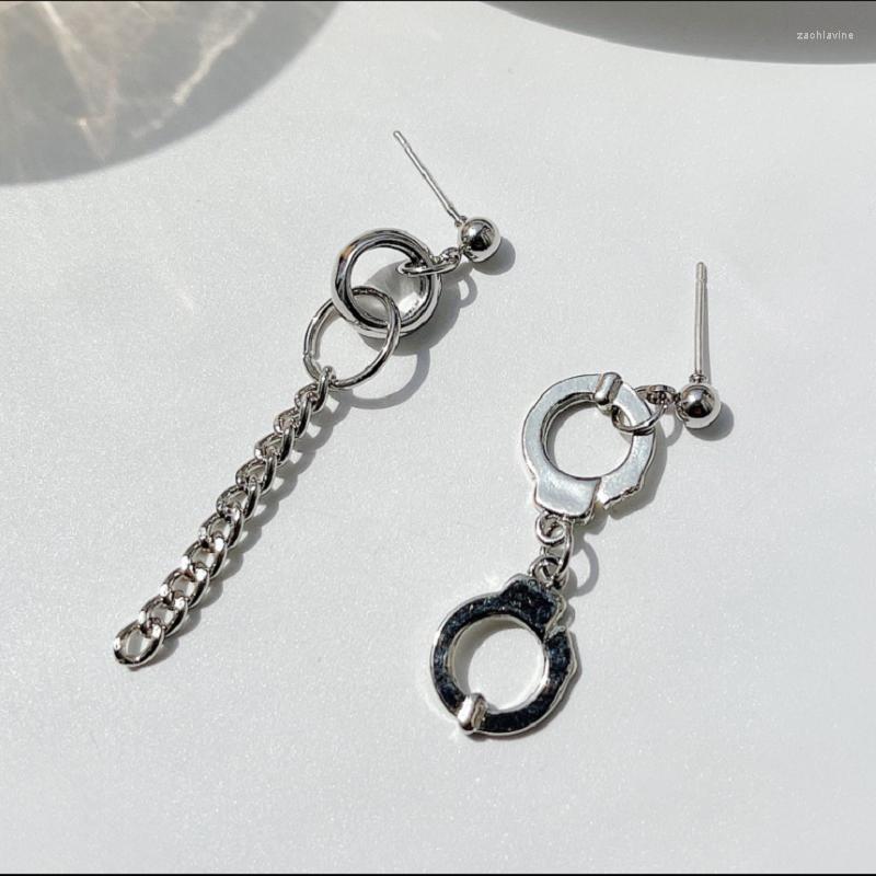 

Dangle Earrings Colorful L Asymmetry 925 Sterling Silver Handcuffs Shape Long Chain Tassel Ear Clip And Drop For Woman Jewelry