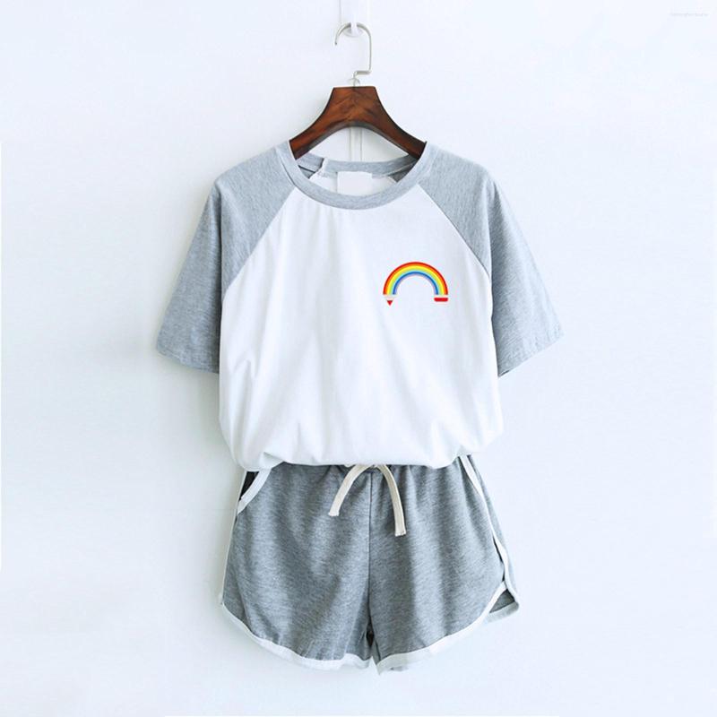 

Women's Sleepwear Women's Rainbow Printed Home Suits Pyjama Short Sleeve Pajamas Set 2023 Women Comfortable Girl Summer Pijamas, Black