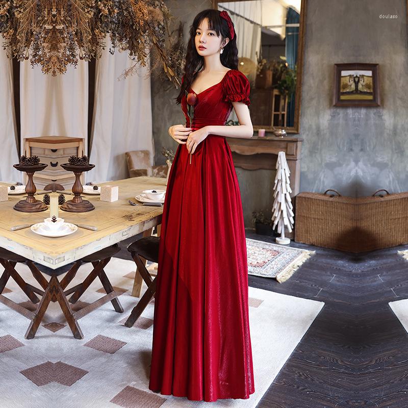 

Ethnic Clothing Women Elegant Burgundy Short Sleeve Formal Evening Dresses 2023 A-line Floor-length Prom Gowns Vestidos De Fiesta