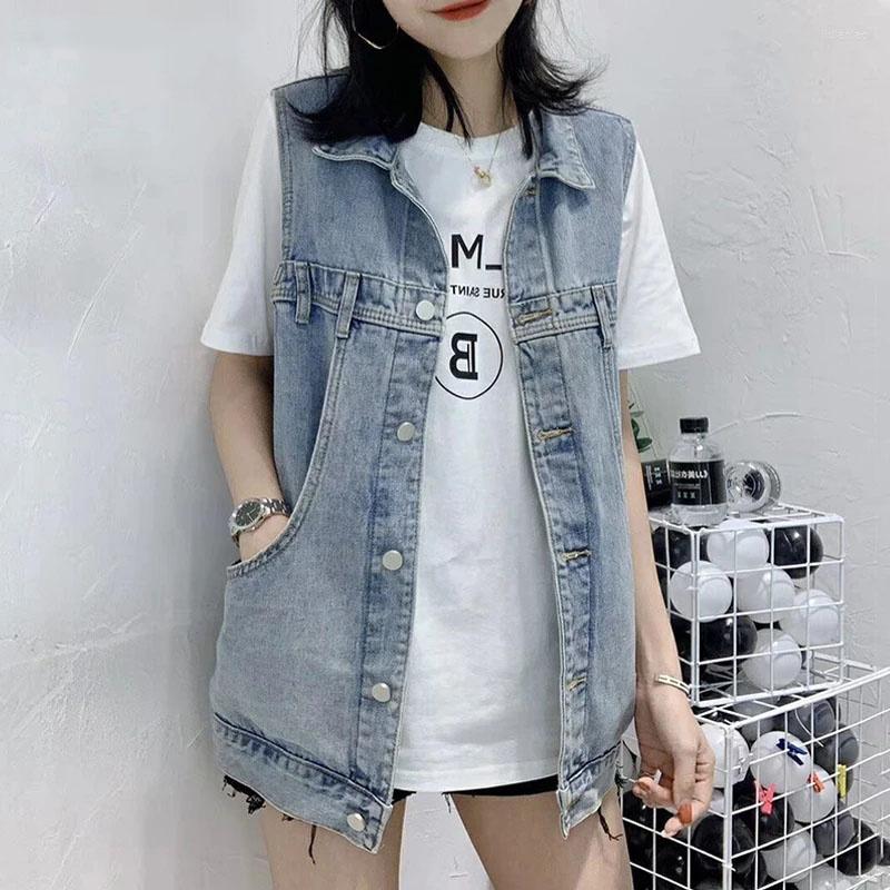 

Women' Vests 2023 Denim Vest Jacket Women Spring Summer Female Student Loose Sleeveless Coat Jean Tops Outerwear Cowboy, Gray-black